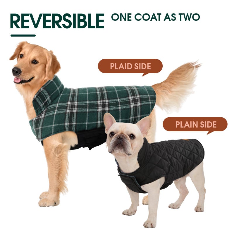 Kuoser Warm Dog Coat, Waterproof Dog Jacket for Extra Large Dogs, Adjustable Durable XXL Doggie Winter Coat Reversible Puppy Cold Weather Apparel from Small to Large Breed, Green XXL - Image 4